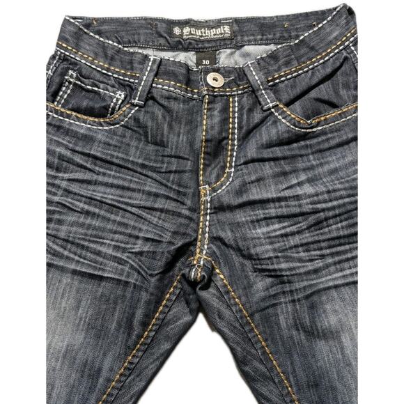 Vintage Y2K Southpole Slim Fit Jeans Sz 30 Distressed Wash Contrast Stitching - Picture 3 of 16